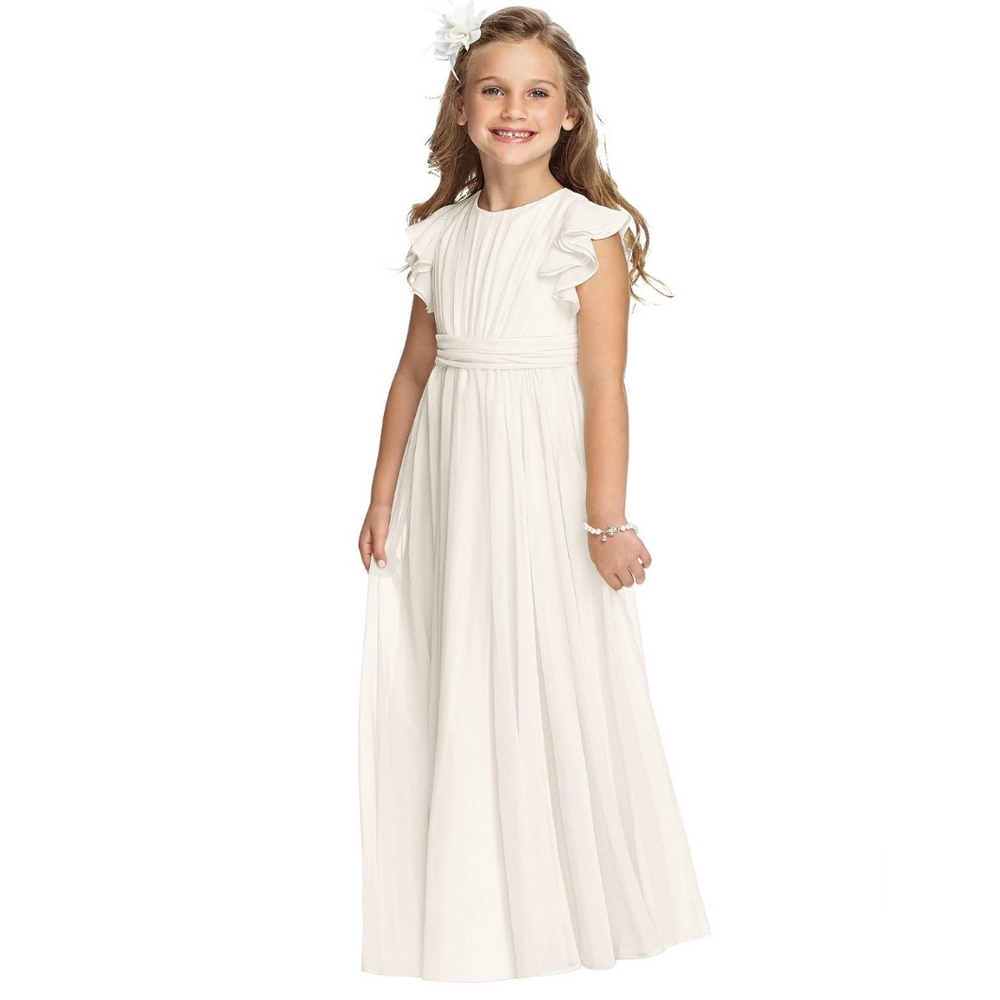 Girls Dessy Collection Long Chiffon Flower Girl Dress. Size 6